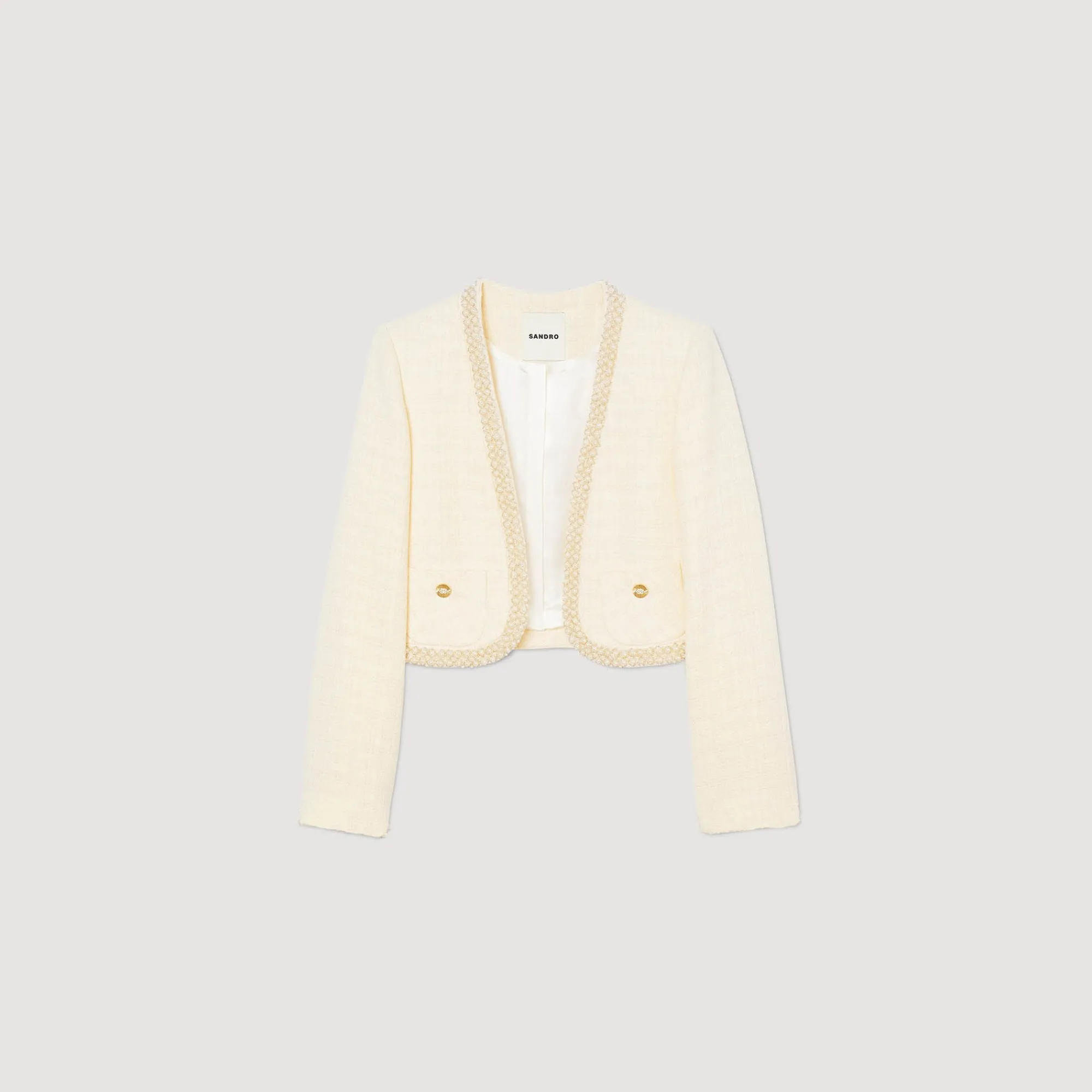 Ensembles|Blousons & Vestes*SANDRO Veste Courte En Tweed Ecru