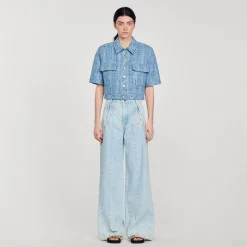 Ensembles|Blousons & Vestes*SANDRO Veste Courte En Tweed Bleu