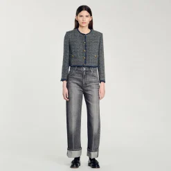 Blousons & Vestes*SANDRO Veste Courte En Tweed Gris