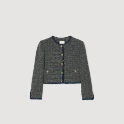 Blousons & Vestes*SANDRO Veste Courte En Tweed Gris
