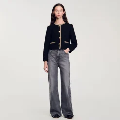 Blousons & Vestes*SANDRO Veste Courte En Tweed Noir