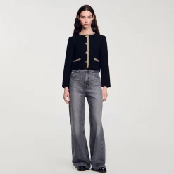 Blousons & Vestes*SANDRO Veste Courte En Tweed Noir