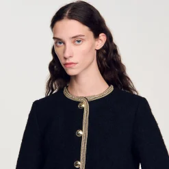 Blousons & Vestes*SANDRO Veste Courte En Tweed Noir