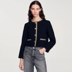 Blousons & Vestes*SANDRO Veste Courte En Tweed Noir