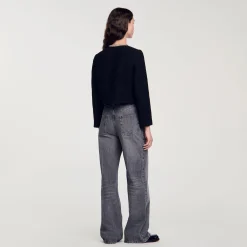 Blousons & Vestes*SANDRO Veste Courte En Tweed Noir