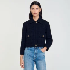 Blousons & Vestes*SANDRO Veste Courte En Tweed Noir