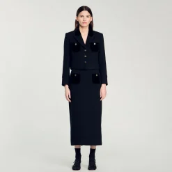 Ensembles|Blousons & Vestes*SANDRO Veste Courte En Tweed Velours Noir