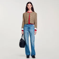 Blousons & Vestes*SANDRO Veste Courte Pied De Puce Marron