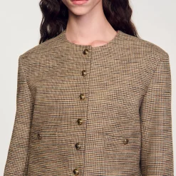 Blousons & Vestes*SANDRO Veste Courte Pied De Puce Marron