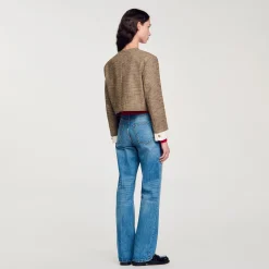 Blousons & Vestes*SANDRO Veste Courte Pied De Puce Marron