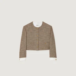 Blousons & Vestes*SANDRO Veste Courte Pied De Puce Marron