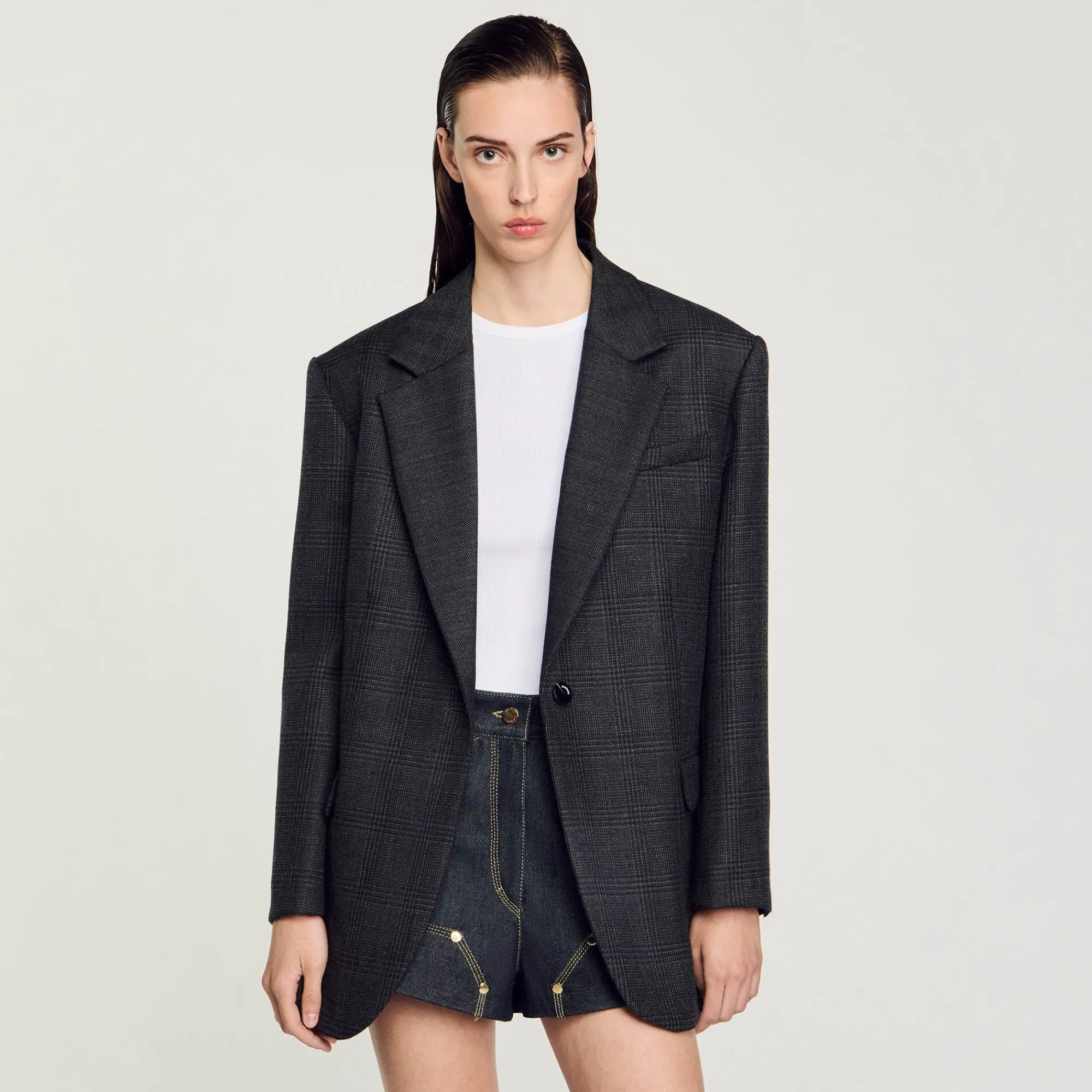 Ensembles|Blousons & Vestes*SANDRO Veste De Costume à Carreaux Gris Foncé