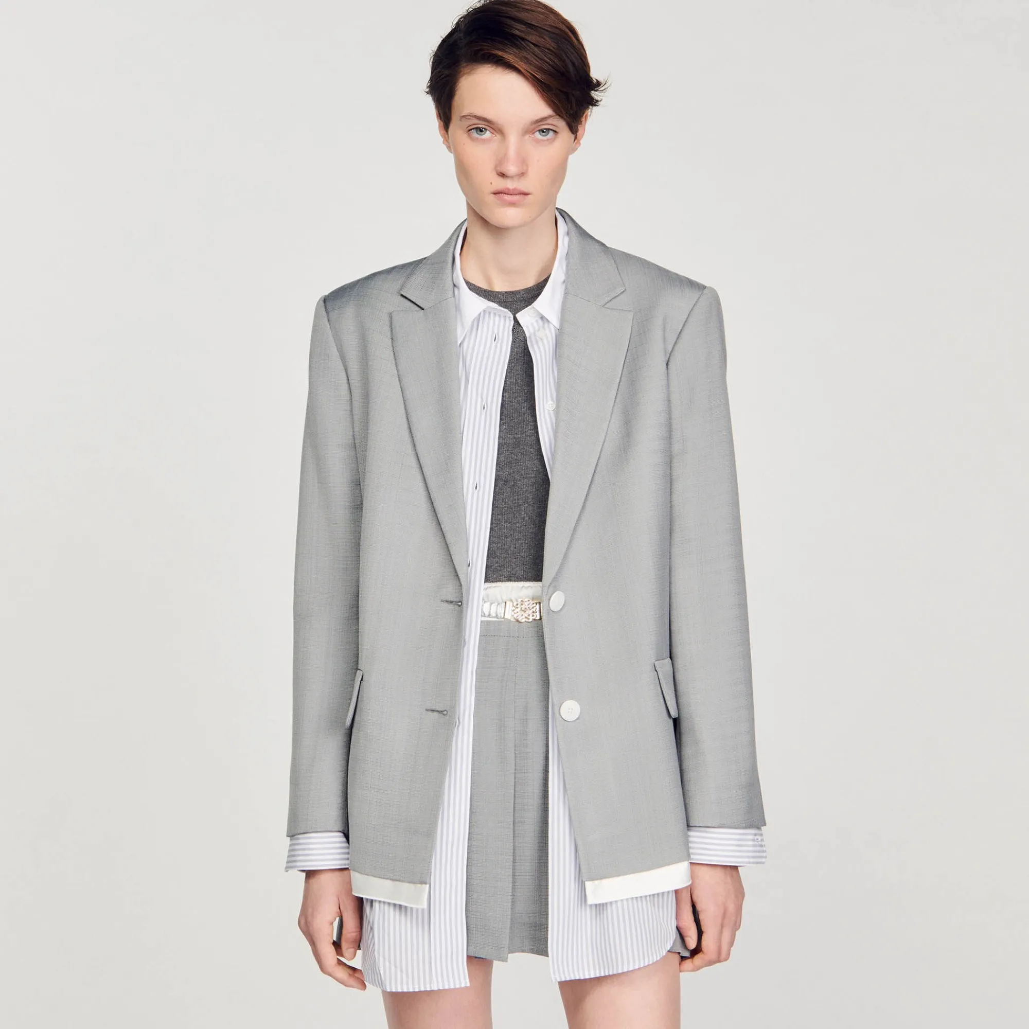 Blousons & Vestes|Costumes*SANDRO Veste De Costume Finitions Satinées Gris Clair