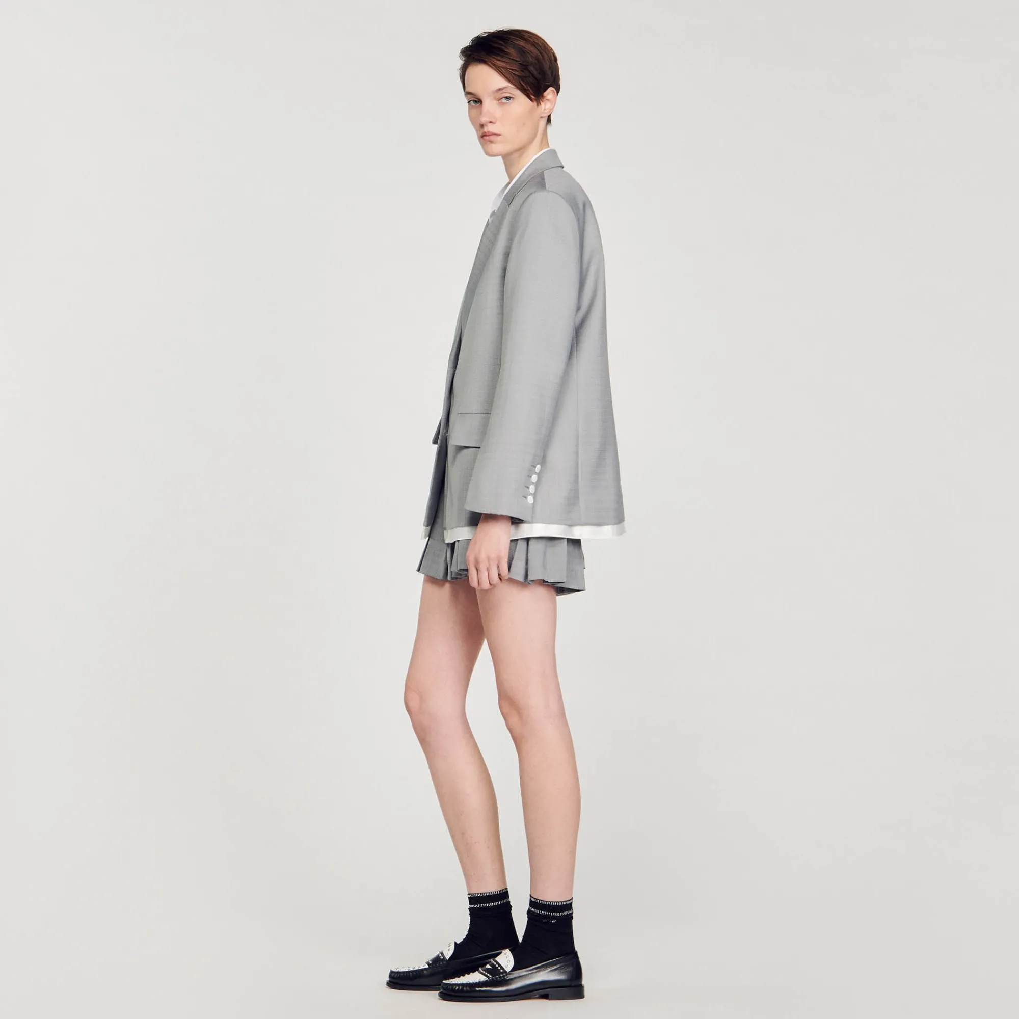 Blousons & Vestes|Costumes*SANDRO Veste De Costume Finitions Satinées Gris Clair
