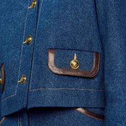 Ensembles|Blousons & Vestes*SANDRO Veste En Jean à Col En Cuir Bleu