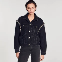 Manteaux|Blousons & Vestes*SANDRO Veste En Jean Oversize Strassée Noir