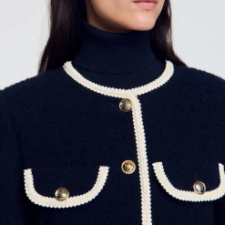 Blousons & Vestes*SANDRO Veste Longue En Tweed Marine