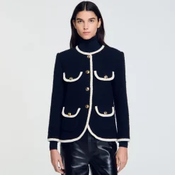 Blousons & Vestes*SANDRO Veste Longue En Tweed Marine