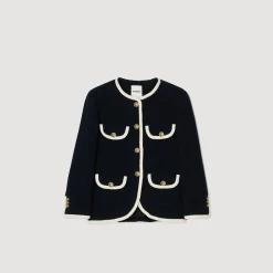 Blousons & Vestes*SANDRO Veste Longue En Tweed Marine