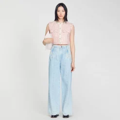 Ensembles|Blousons & Vestes*SANDRO Veste Sans Manches En Tweed Rose