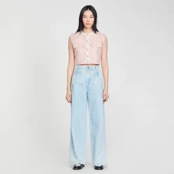 Ensembles|Blousons & Vestes*SANDRO Veste Sans Manches En Tweed Rose